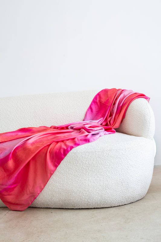 Oversized Original Artist-Designed Silk Scarf & Wrap From the Archive: Saffron-Clustered Skies