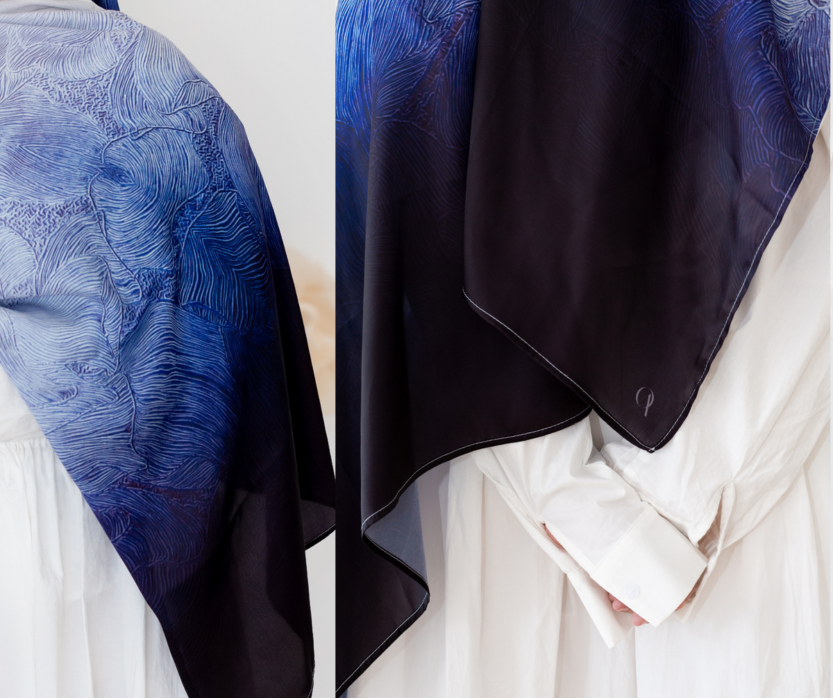 Blue Exhale - Original Artist-Designed Satin Scarf