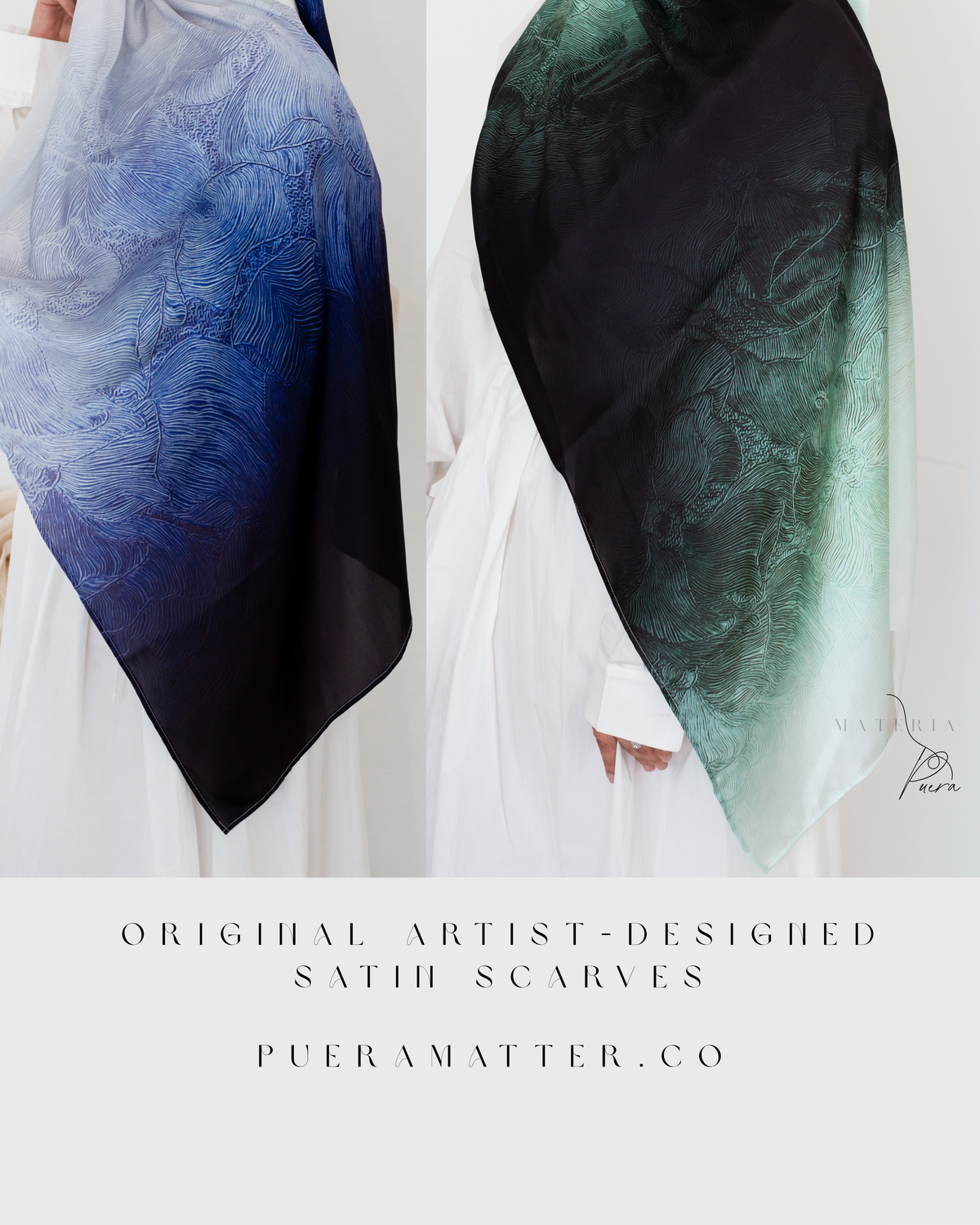 Blue Exhale - Original Artist-Designed Satin Scarf